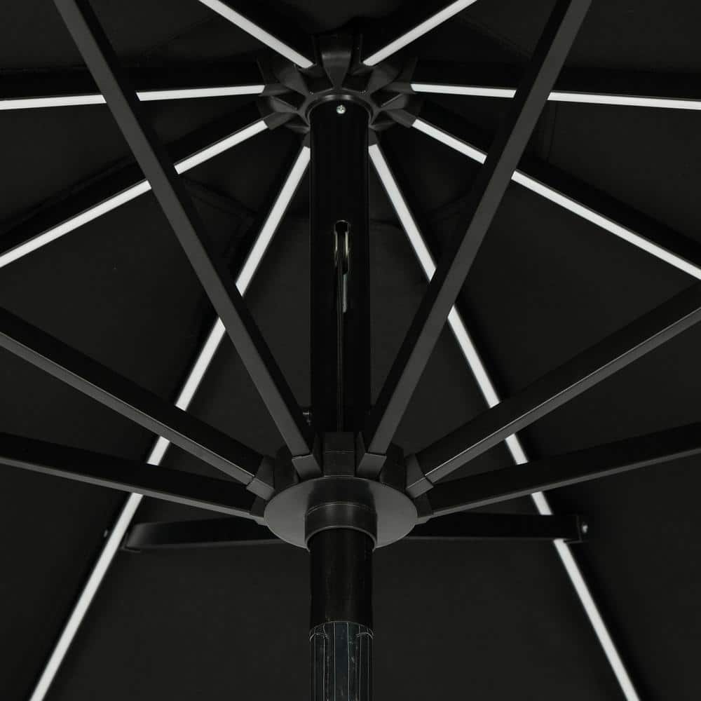 Mirage II Fiesta Black Aluminum Market Patio Umbrella with Solar LED Lights