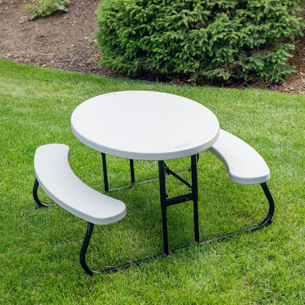 Gray Curved Shape Steel Kids Picnic Table with Stain Protection