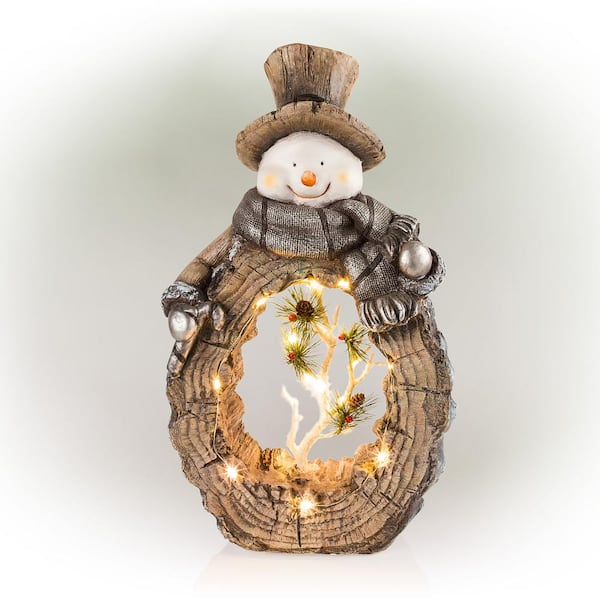 Alpine Corporation 21 in. Tall Snowman Statue with Carved Wood 