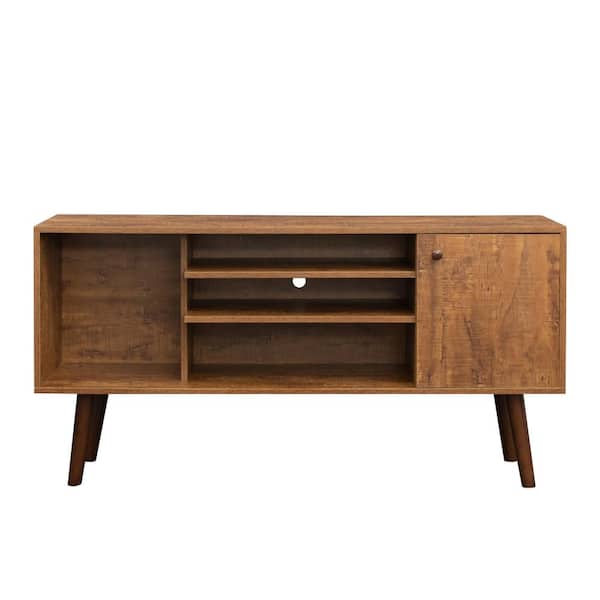 Polibi Modern TV Stand Fits TV's up to 60 in. with 1 storage and 2 shelves Cabinet, high quality particle board, Walnut
