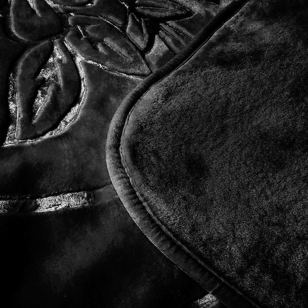 JML Black Embossed King Mink Fleece Blanket Jasmine08-Black - The
