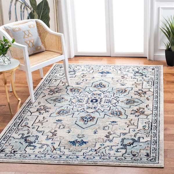 Madison Ivory/Light Blue 2 ft. x 4 ft. Distressed Border Area Rug