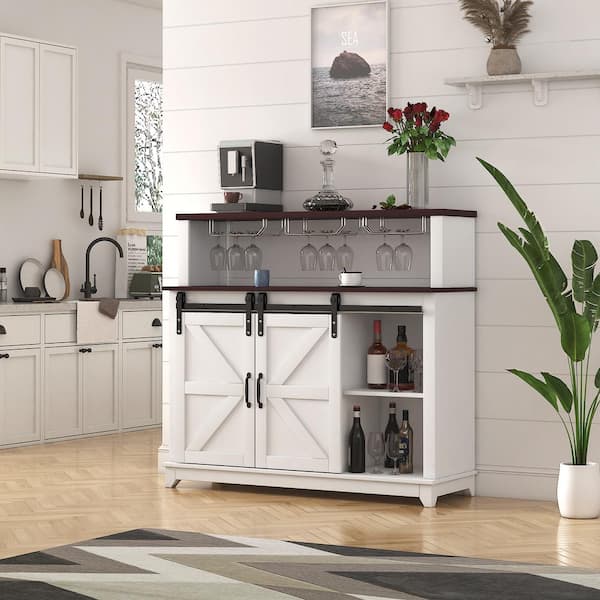 Tileon Kitchen Pantry, Coffee Bar Wine Cabinet with