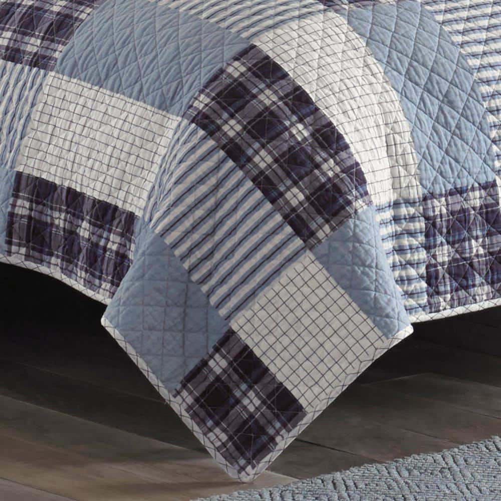 Camano Island Twin Quilt Set in Blue and White Cotton Patchwork