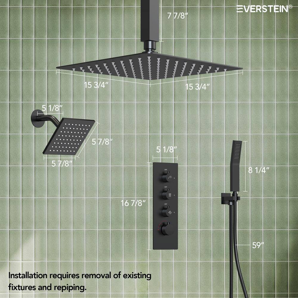 Matte Black Stainless Steel Dual Shower Head System with Thermostatic Valve