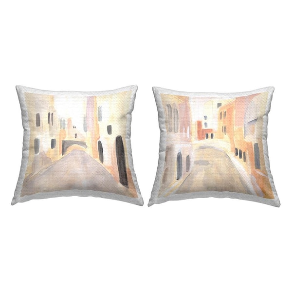 Stupell Industries European Alley Architecture Abstract Cityscape Beige Square Outdoor Throw Pillow 2-Pack