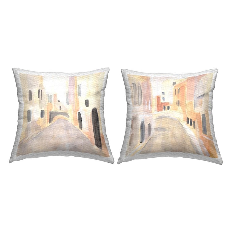 Stupell Industries European Alley Architecture Abstract Cityscape Beige Square Outdoor Throw Pillow 2-Pack