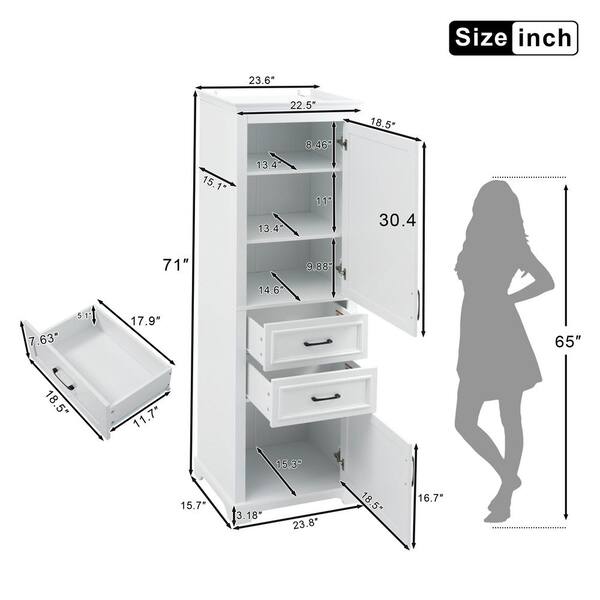 23.6 in. W x 15.7 in. D x 71 in. H White Linen Cabinet with