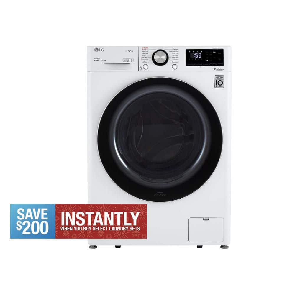 24 in. W 2.4 Cu. Ft. Compact Stackable SMART Front Load Washer in White with Steam and AI Fabric Sensor / Smart Pairing