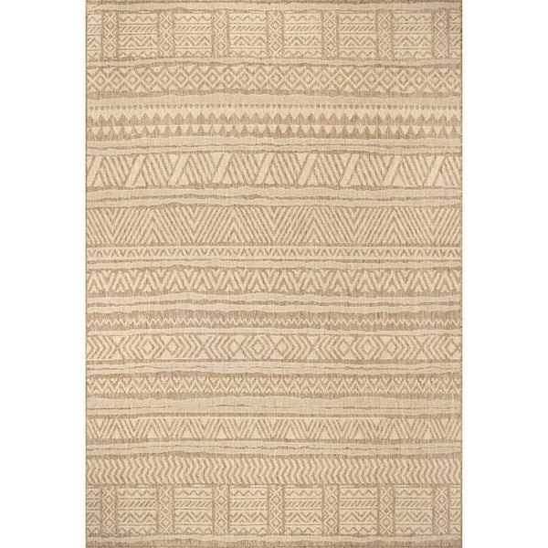 nuLOOM Abbey Tribal Striped Beige 5 ft. x 8 ft. Indoor/Outdoor Patio Area Rug