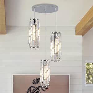 3-Light Nickel Pendant Light for Bedroom Kitchen Dining Room with Crystal Shaded, No Bulbs Included