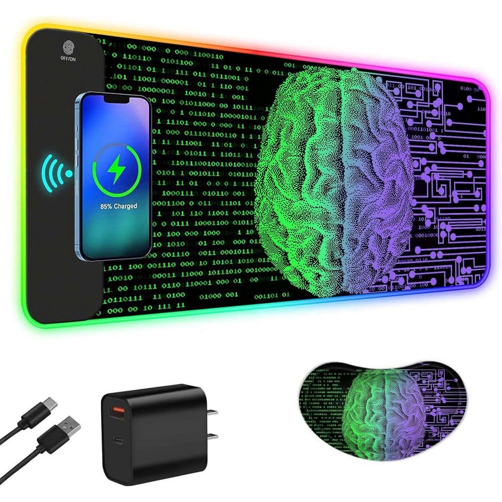 Wireless Charging RGB Gaming Mouse Pad 15W LED Mouse Mat with 30W Charger N