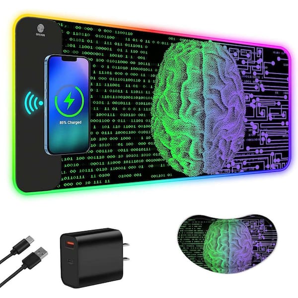 Wireless Charging RGB Gaming Mouse Pad 15W LED Mouse Mat with 30W Charger Non-Slip Rubber Base