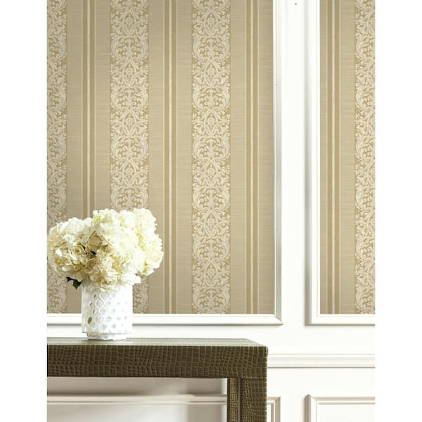 Damask Striped Gold Paper Non Pasted Strippable Wallpaper Roll (Cover 56.05 sq. ft.)