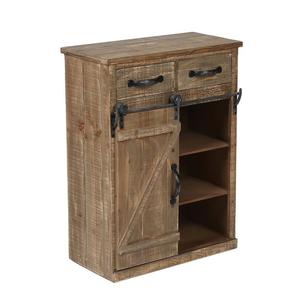 Rustic Brown Wood Sliding Barn Door Storage Cabinet