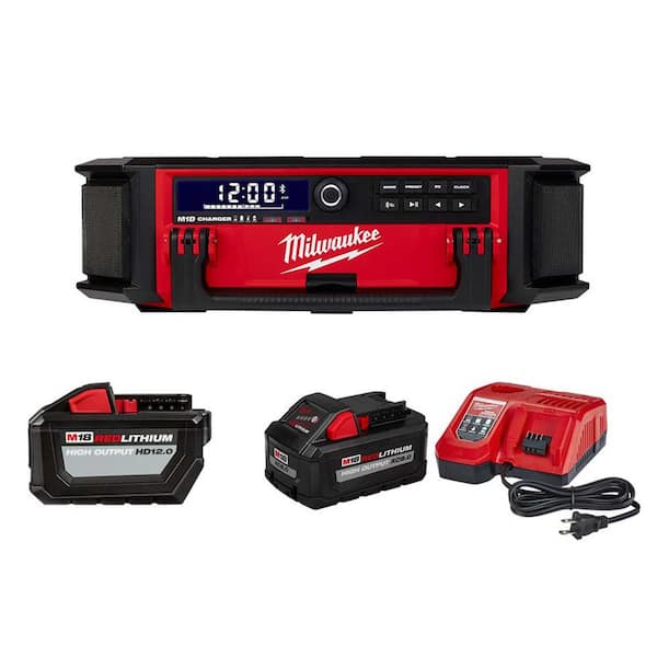 Milwaukee M18 18V Lithium-Ion Cordless PACKOUT Radio/Speaker w/Built-In Charger W/High Output 12.0Ah Battery and 8.0Ah Starter Kit