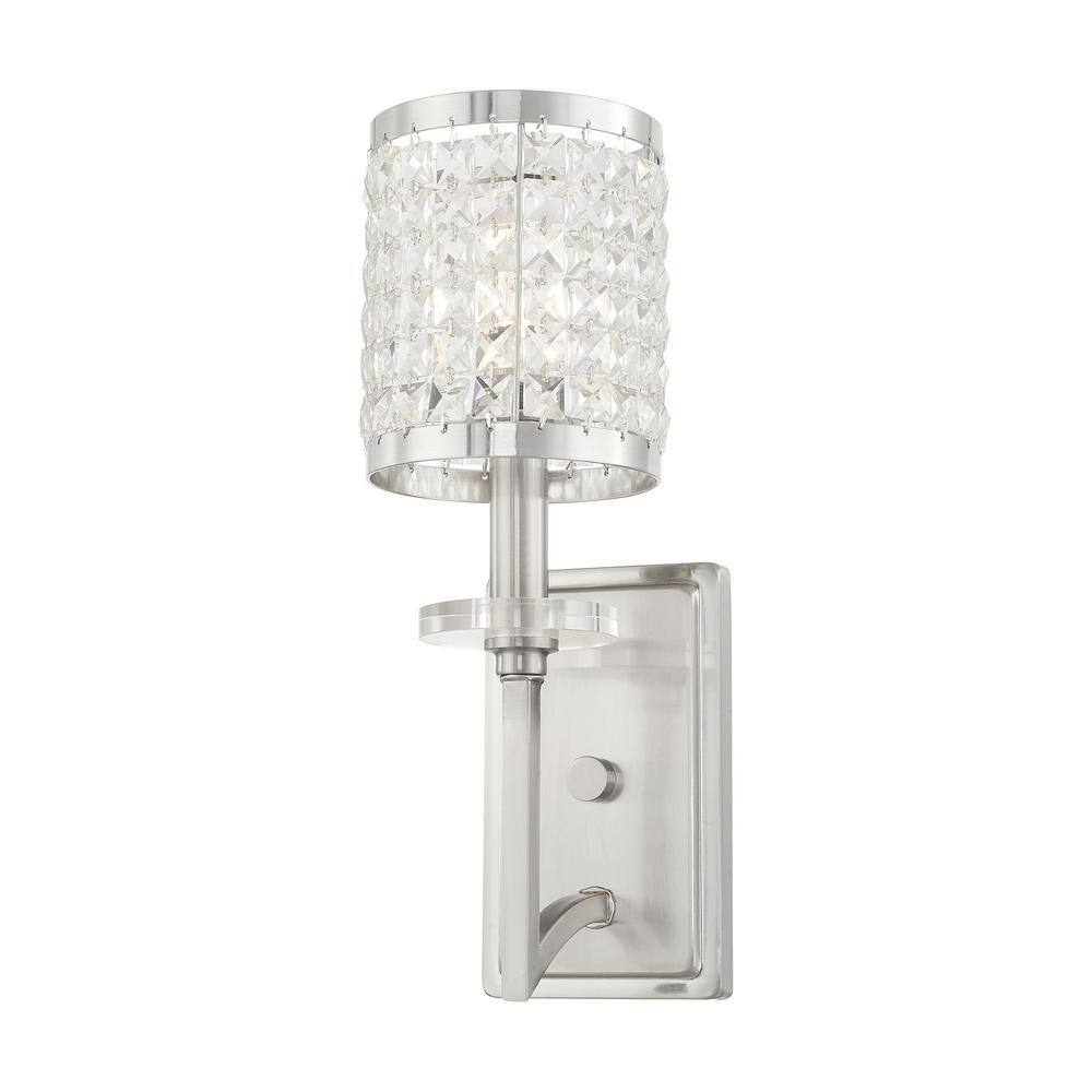 Brushed Nickel Wall Sconce with Clear Crystal Shade