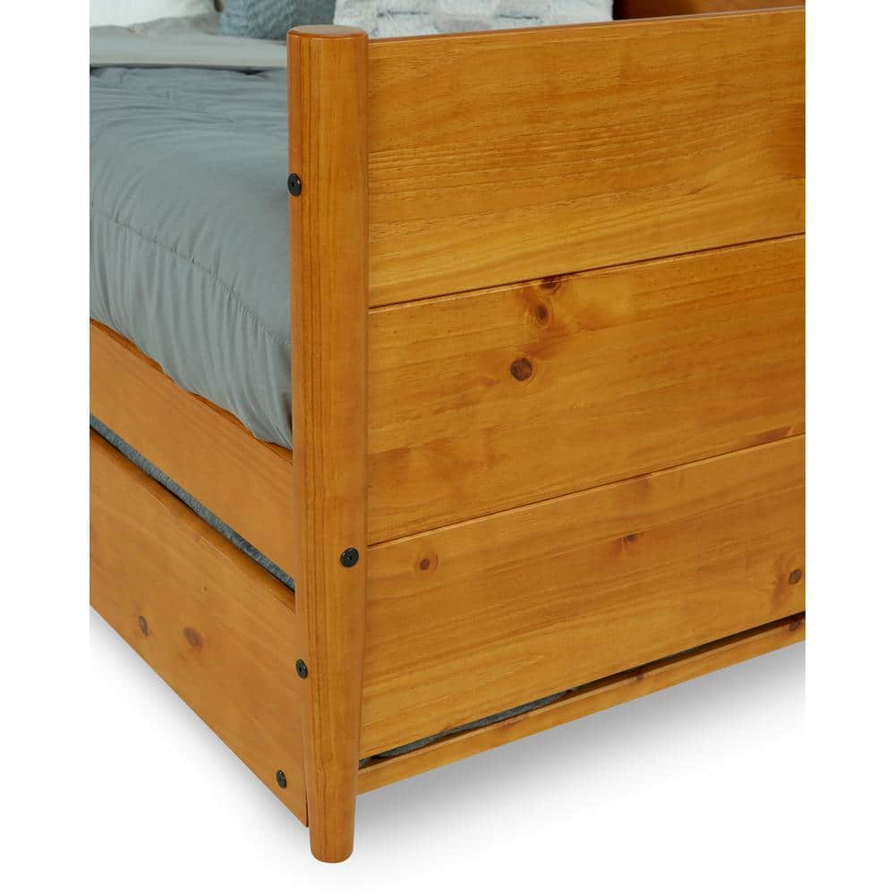 Mid-Century Pine Twin Daybed with Trundle and Wood Slats