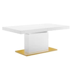 Vector 71 in. Rectangle Expandable Dining Table in White Wood Top with Gold Base (Seats 4)