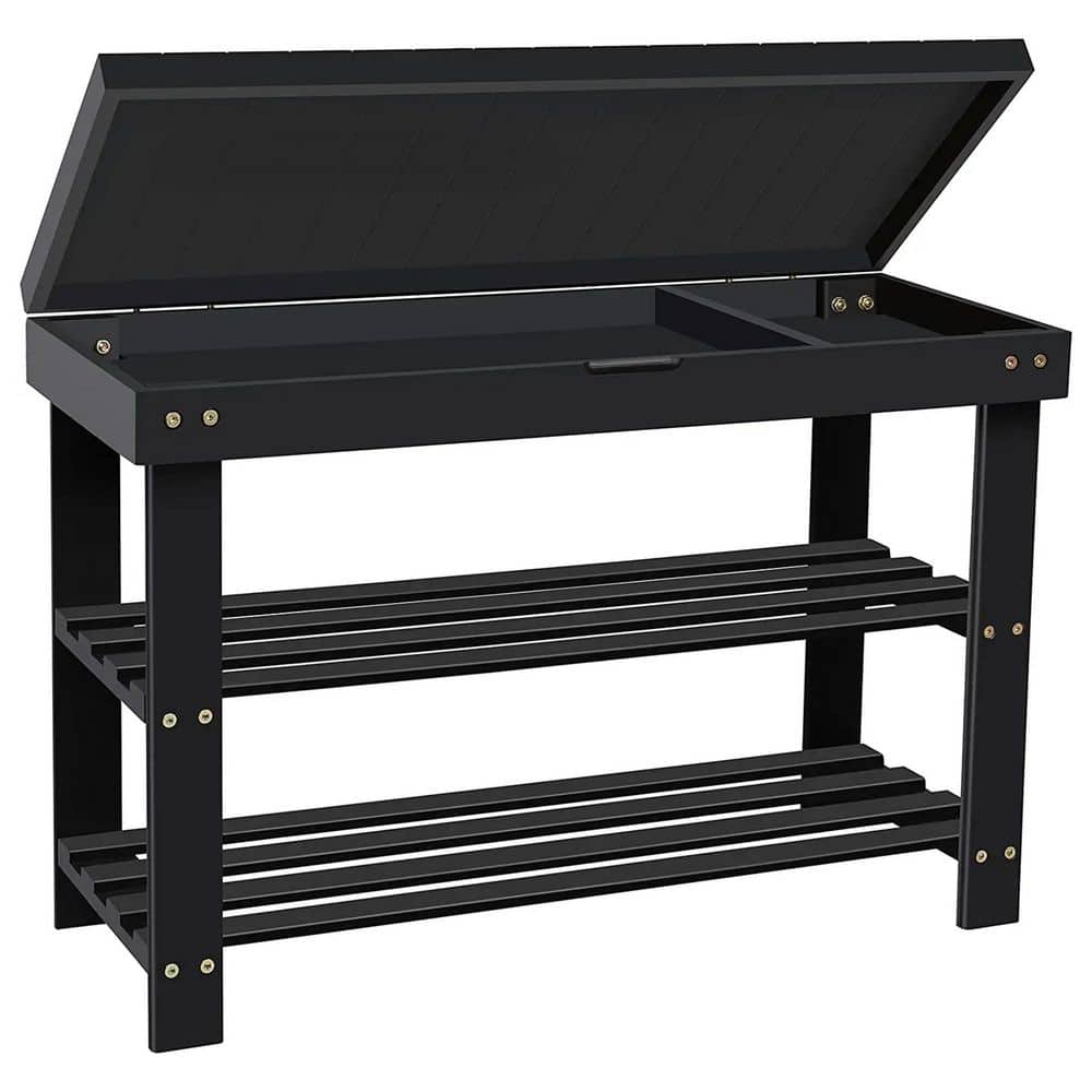 18 in. H 6-Pair Black Bamboo Shoe Rack
