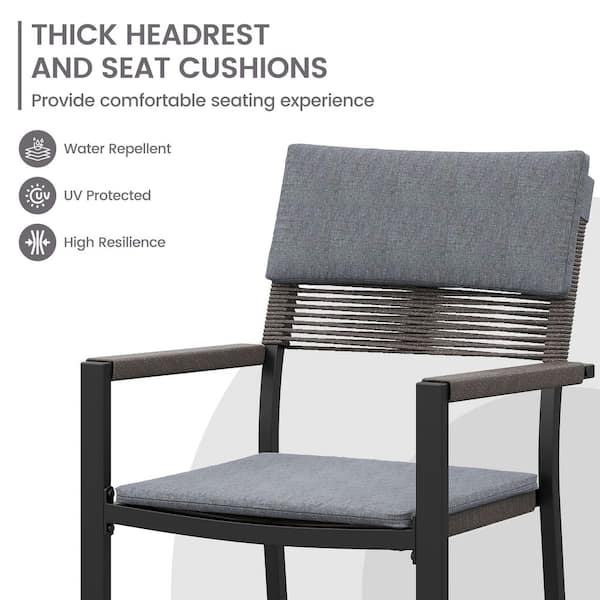 Wicker Metal Outdoor Dining Chair with Arm All-weather Patio Dining Set, Gray, 4-pack
