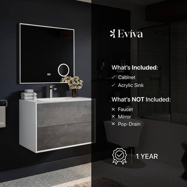 Vienna 75 in. W x 20.5 in. D x 22.5 in. H Floating Double Bathroom Vanity in Gray with White Acrylic Top