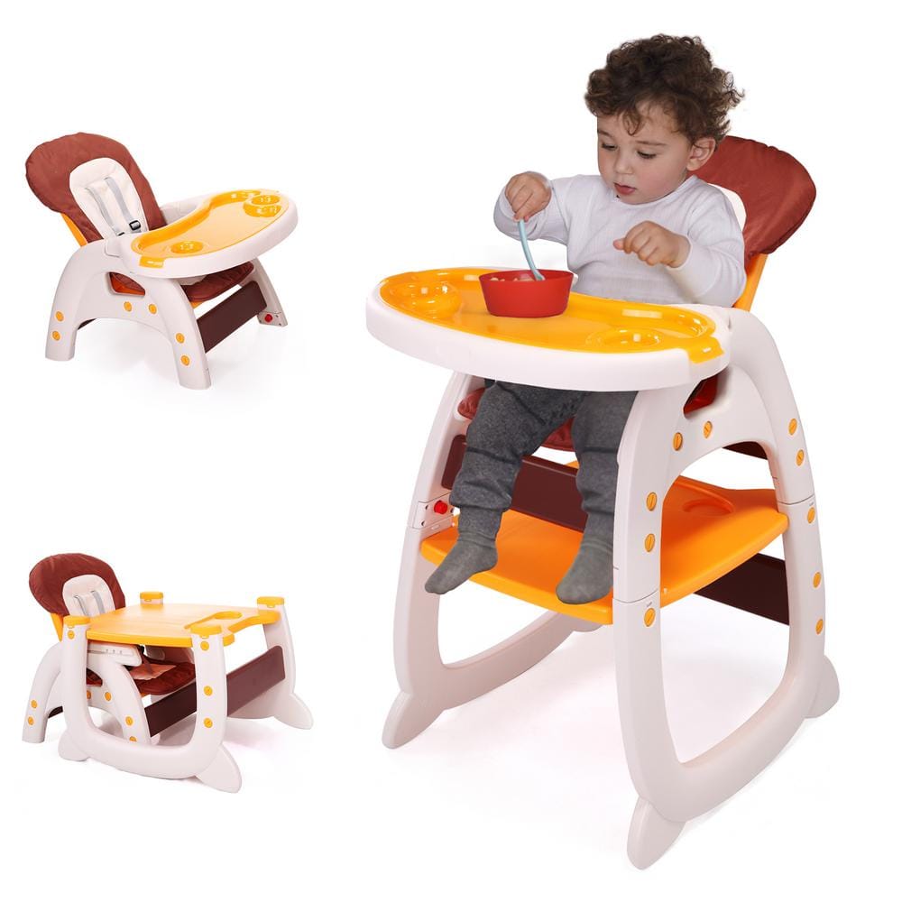 Nyeekoy 3-in-1 Convertible Toddler High Chair Table Baby Booster Seat with Feeding Tray, Yellow -  TH17L0218
