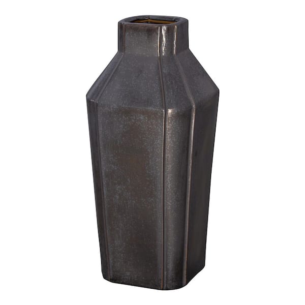Quadrant 22.5 in. H Square Ceramic Vase in Gunmetal with High-fire treatment