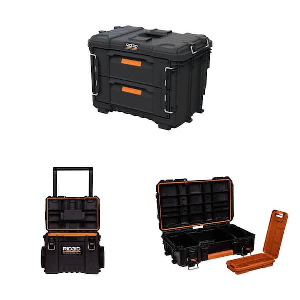 Pro Gear System 2.0: 22 in. XL 2-Drawer Tool Box, 25 in. Rolling Tool Box with 9 in. Wheels and Compact Power Tool Box