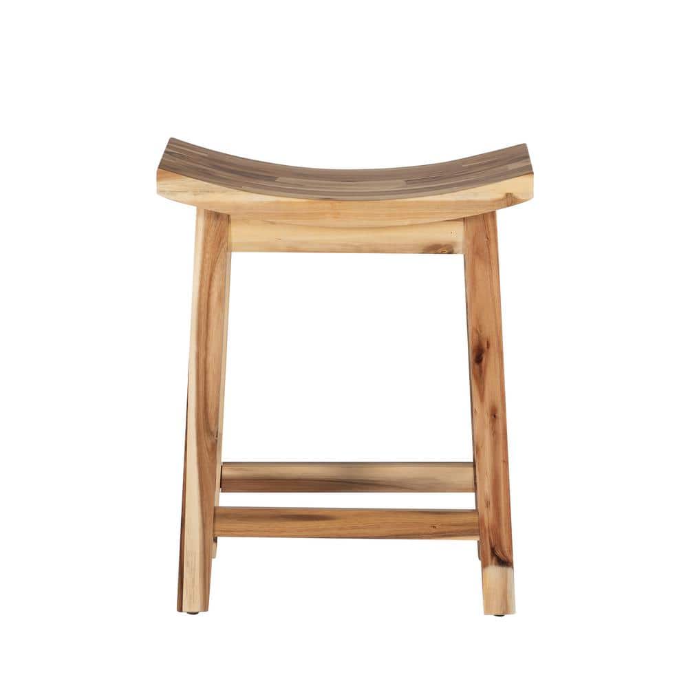 Classic Acacia Wood Saddle Counter Stool in Natural Brown