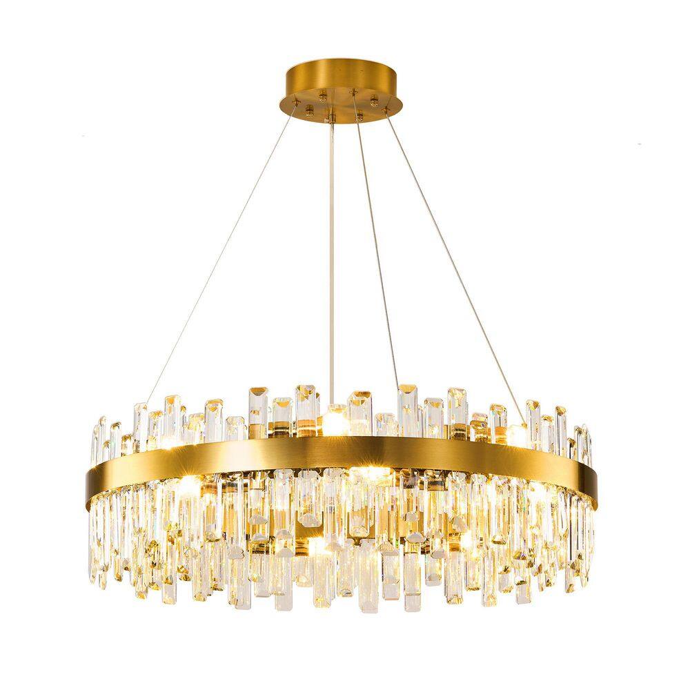 ILLUMI LLC 32 in. Modern 16-Light Brass Gold Crystal Chandelier Circle ...