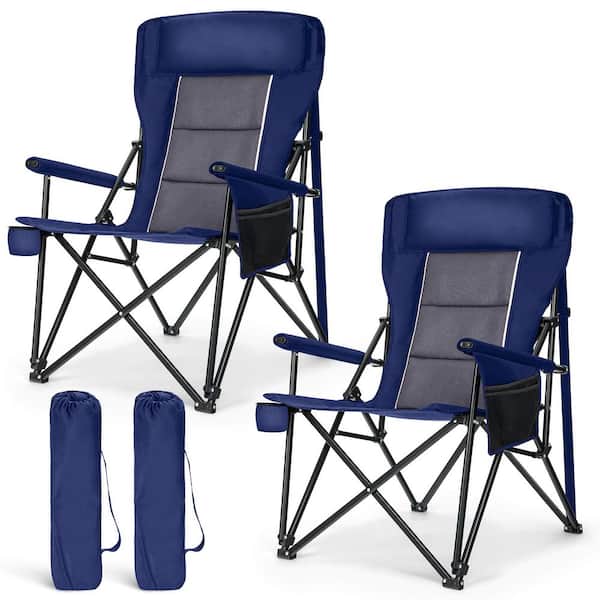 PHI VILLA Oversize Folding Camping Chair with High Back Cup Holder Side Pocket (2-Pack)