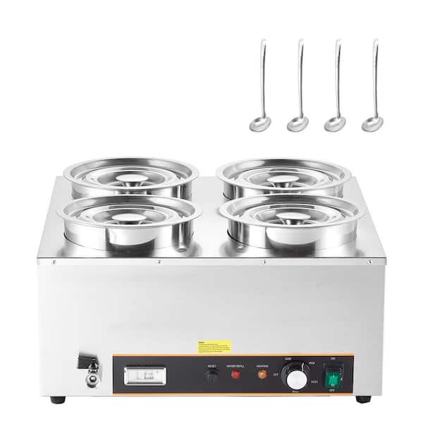 Electric Soup Warmer, 4 6. 34qt. Stainless Steel, 86~185°F Adjustable Temp, 1500W Commercial Bain Marie, with cover