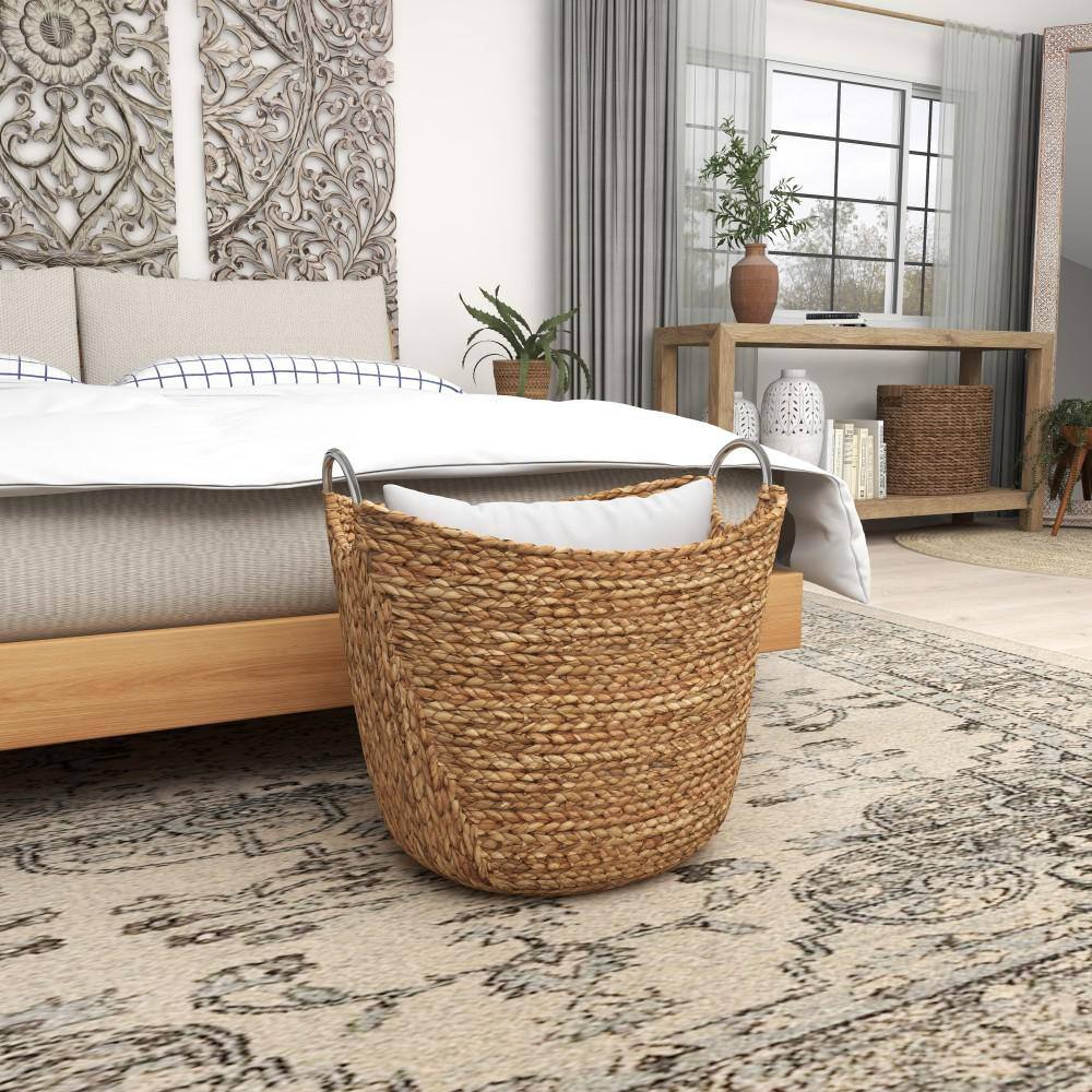 Large Round Seagrass Storage Basket with Metal Handles