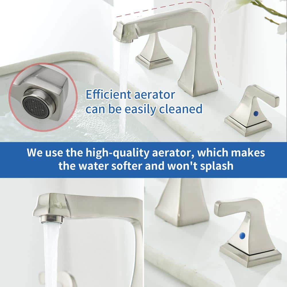 Elegant Brushed Nickel 2-Handle Widespread Bathroom Faucet with Pop-Up Drain