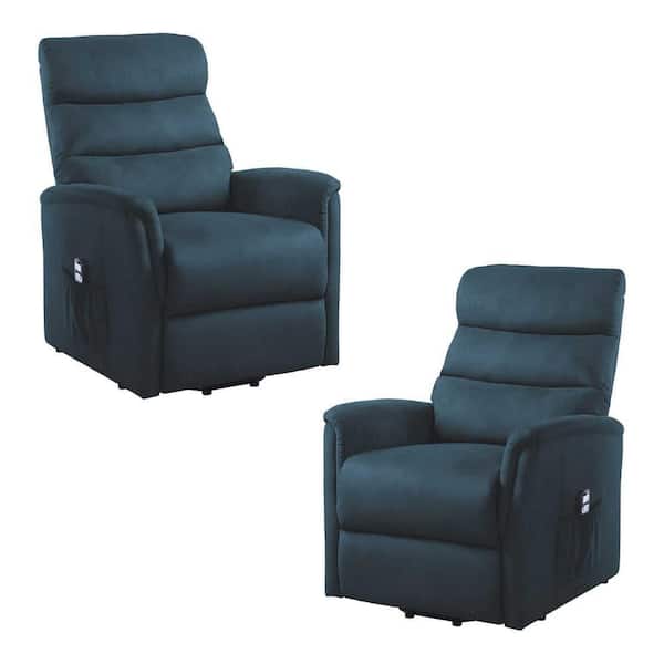 EVERGLADE HOME Shola Blue Microfiber Upholstered Power Lift Reclining Chair with Massage and Heat (Set of 2)