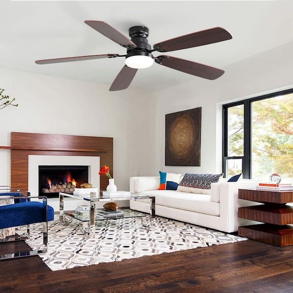 52 in. Integrated LED Indoor Matte Black Ceiling Fan with Light Kit and Remote Control