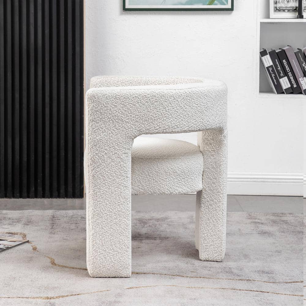 Cream Boucle Upholstered Barrel Accent Chair with Wood Frame