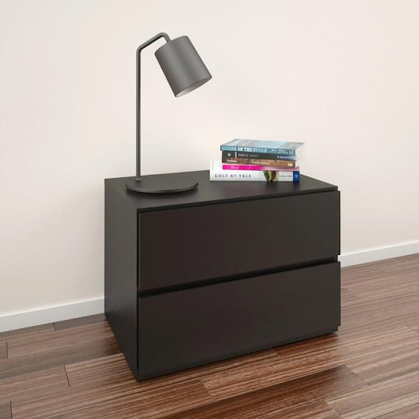 Nexera Avenue Black 1-Drawer Nighstand 23.75 in. W x 16.75 in. H x 15.5 in. D