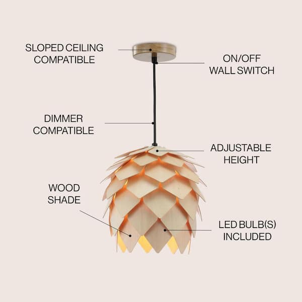 JONATHAN Y Simon 11.75 in. 1-Light Natural/Black Pinecone