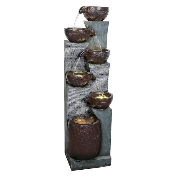 53. 5in. Tall Modern Outdoor Fountain-6 Tiered Urns Indoor Outdoor Freestanding Water Fountain with Light for art Decor