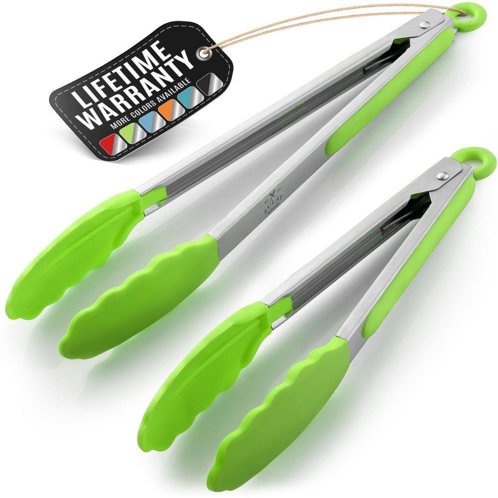 Light Green Stainless Steel Kitchen Tongs Set with Silicone Tips