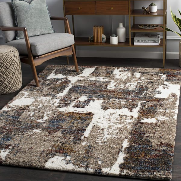 Celestial Shag Burgandy Modern Abstract 6 ft. x 9 ft. Area Rug