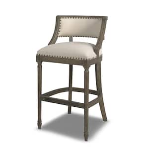 Paris 30.5 in. Light Beige Linen Farmhouse Bar Stool with Backrest and Wood Frame