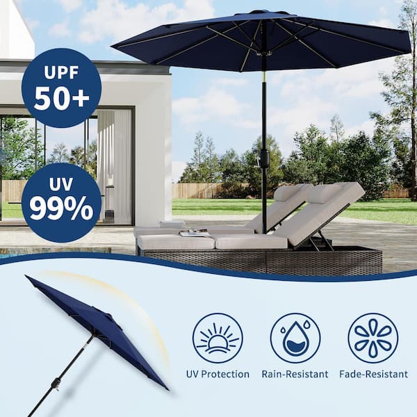 9 foot round solar aluminum patio umbrella Round 9 ft. Aluminum Cantilever Market Solar Tilt Half Patio Umbrella in  Blue Neutral YDQ_PPG_333JMS3N