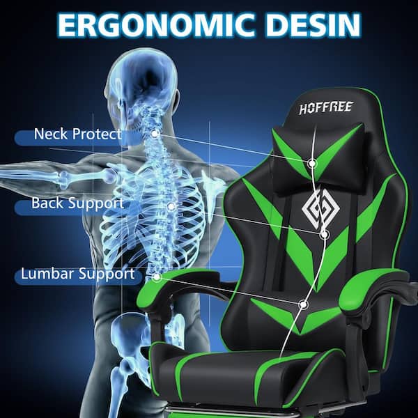 Hoffree Faux Leather Massage Reclining Ergonomic Gaming Chair in