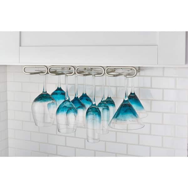 Satin Nickel 11 in. Quad Under Cabinet Glass and Stemware Holder