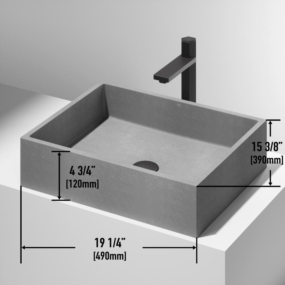Eco-Friendly Gray Concrete Rectangular Vessel Bathroom Sink