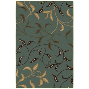 Ottohome Collection Non-Slip Rubberback Leaves 3x5 Indoor Area Rug, 3 ft. 3 in. x 5 ft., Dark Seafoam Green