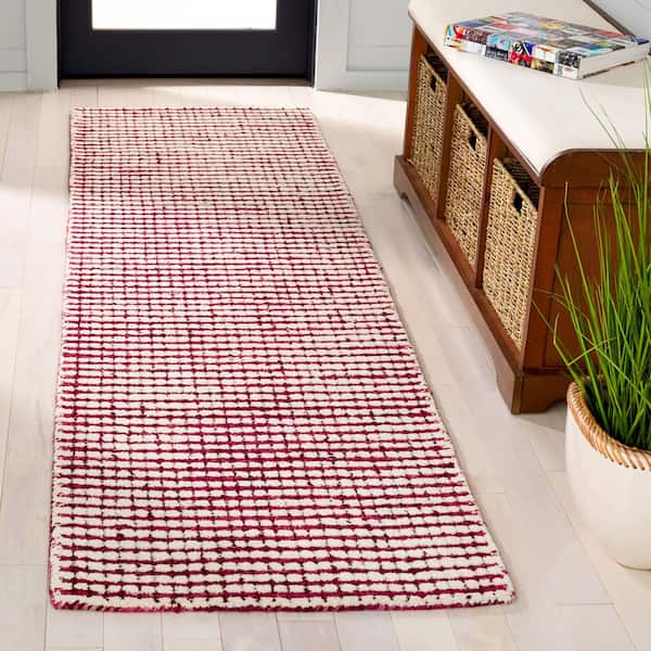 Abstract 2 ft. x 8 ft. Red/Ivory Striped Runner Rug